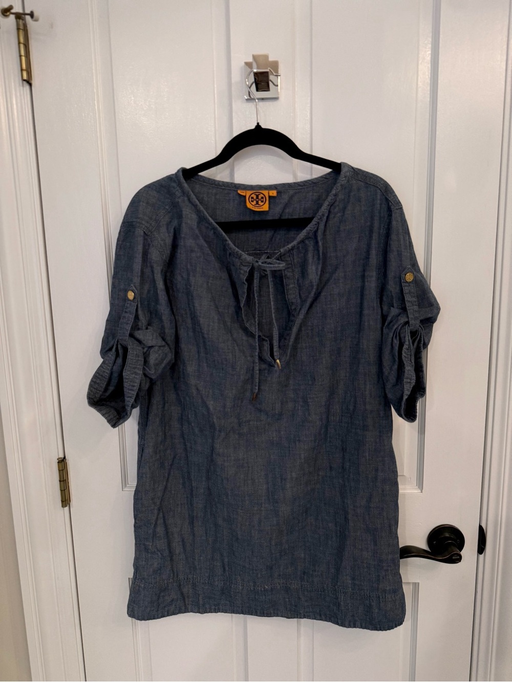 Tory Burch Indigo Chambray Tie-Neck Tunic